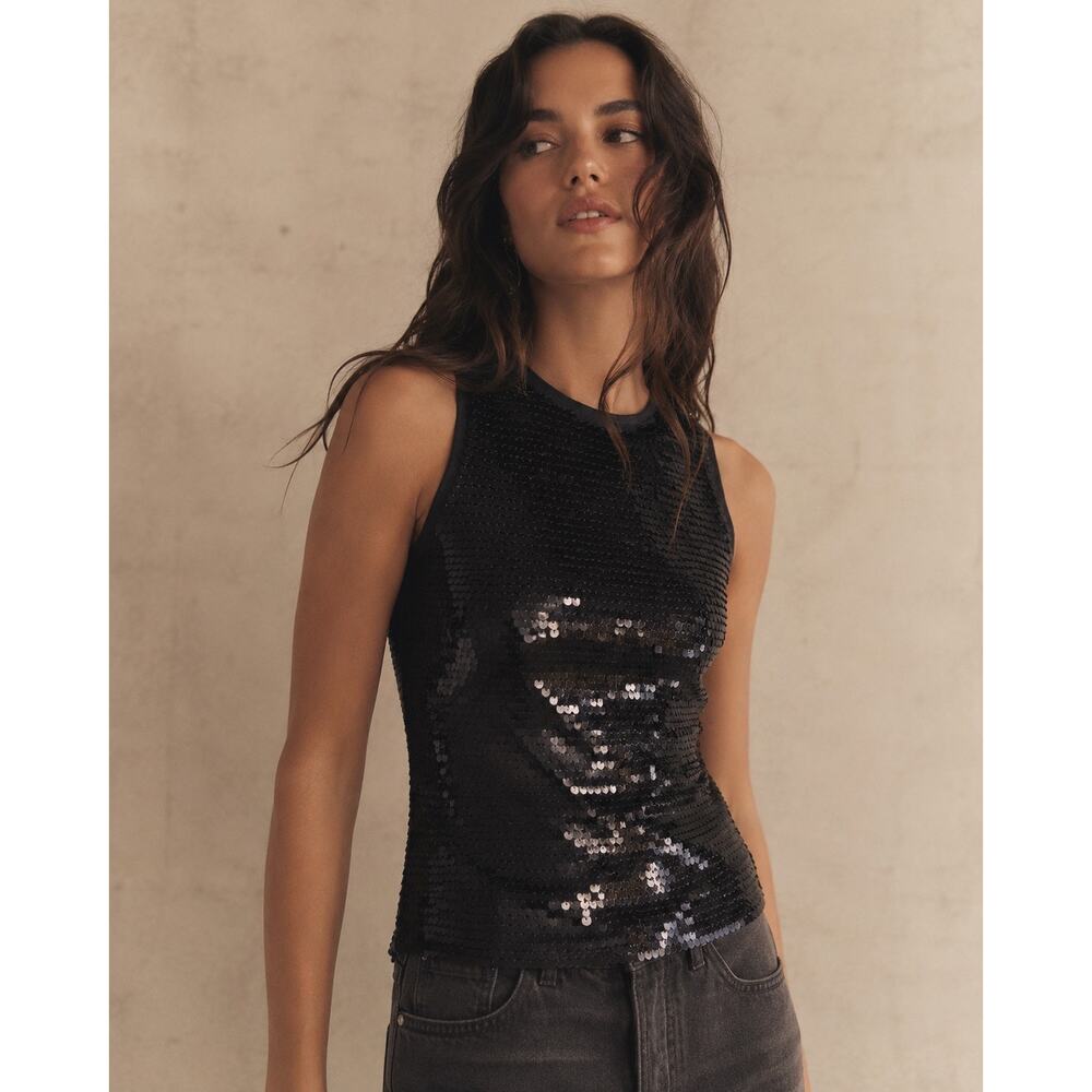 INC INTERNATIONAL CONCEPTS Black Sequin Embellished Sleeveless Blouse Top XS - Picture 1 of 7
